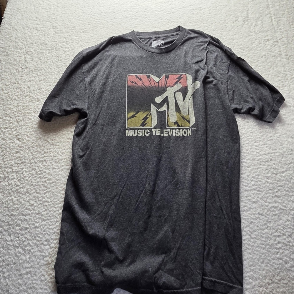 MTV Music Television Graphic T-Shirt Mens 2XLT Charcoal Grey Retro Logo Tee